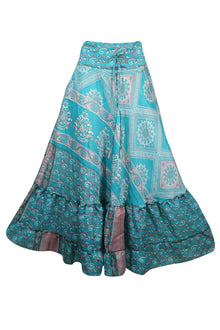  Woman's Maxi Boho Skirt Ocean Blue Handmade Summer Vacation Beach Skirt ML
