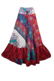  Woman's Maxi Skirt Sapphire Red Floral Skirt Tiered Stylish Boho Skirt ML