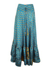 Maxi Skirt Sapphire Blue Floral Skirt Woman's Tiered Stylish Boho Skirt ML