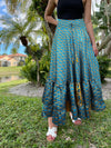  Maxi Skirt Sapphire Blue Floral Skirt Woman's Tiered Stylish Boho Skirt ML