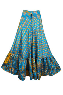  Maxi Skirt Sapphire Blue Floral Skirt Woman's Tiered Stylish Boho Skirt ML