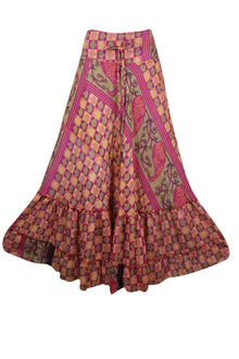  Flowy Maxi Skirt Mulberry Pink Floral Skirt Woman's Tiered Stylish Boho Skirt ML