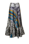 Boho Summer Maxi Skirts for Women Gray Flowy Handmade Skirt ML