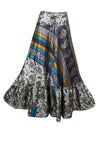 Boho Summer Maxi Skirts for Women Gray Flowy Handmade Skirt ML
