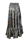 Boho Summer Maxi Skirts for Women Gray Flowy Handmade Skirt ML