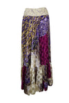 Maxi Skirt Purple, White Floral Skirt Tiered Woman's Boho Skirt ML