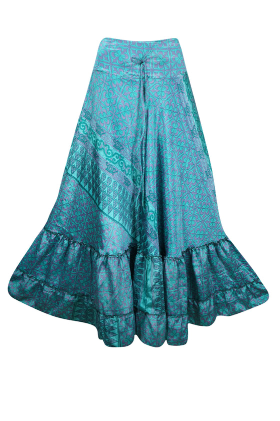  Maxi Skirt Sapphire Blue Floral Skirt Woman's Tiered Boho Skirt ML