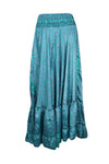 Maxi Skirt Sapphire Blue Floral Skirt Woman's Tiered Boho Skirt ML
