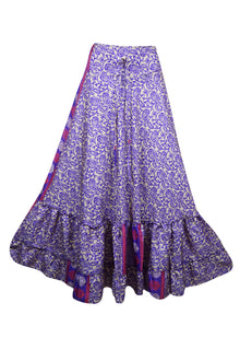  Maxi Skirts for Women Purple Floral Skirt Tiered Flowy Skirt ML