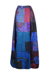 Womens Boho Maxi Skirt, Mixed Blue Patchwork Skirt, Beach, Summer, Cotton Skirts SM