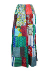 Women Vintage Maxi Skirt, Multi Green Patchwork Retro Long Skirts S/M
