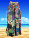 Womens Cotton Beach Maxi Skirt, Blue Summer Gujarati Patchwork Gypsy Skirts S/M