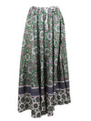 Womens Green Floral Maxi Skirt, Cotton Beach Gypsy Boho Flare Skirts, S/M