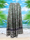 Womens Green Floral Maxi Skirt, Cotton Beach Gypsy Boho Flare Skirts, S/M