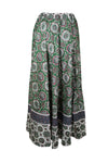 Womens Green Floral Maxi Skirt, Cotton Beach Gypsy Boho Flare Skirts, S/M