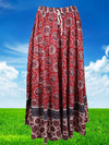 Womens Cotton Maxi Skirt, Red Floral Printed Summer Retro Style Hippy Skirts S/M