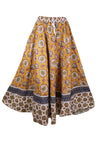 Womens Orange Cotton Maxi Skirt, Floral Printed Summer Retro Style Hippy Skirts S/M