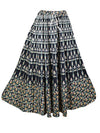 Womens Maxi Skirt, Floral Printed Flared Long Skirts, Black Cotton Skirts S/M