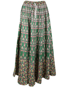  Woman Retro Maxi Skirt, Green Block Print Skirts, Summer Boho Chic Beach Skirt, S/M