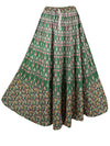 Woman Retro Maxi Skirt, Green Block Print Skirts, Summer Boho Chic Beach Skirt, S/M