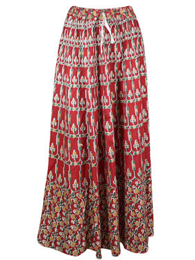 Womens Maxi Skirt, Red Indi Boho A-Line Flared Skirts S/M/L