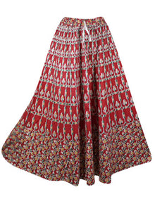  Womens Maxi Skirt, Red Indi Boho A-Line Flared Skirts S/M/L