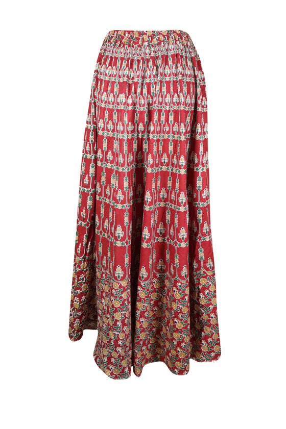 Womens Maxi Skirt, Red Indi Boho A-Line Flared Skirts S/M/L