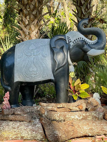  Huge Elephant Garden Statue Maharaja Elephant Black Granite Sculpture