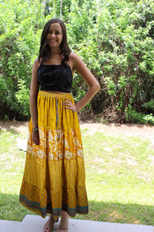  Womens Corn Yellow Beach Maxi Skirt Patchwork Boho Stylish Skirts S/M
