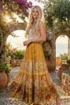 Women’s Boho Honey Yellow Beach Maxi Skirt – Patchwork Flowy Skirt S/M