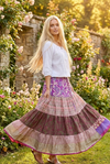 Women’s Purple Floral Beach Maxi Skirt – Patchwork Boho Flowy Skirt S/M