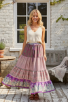 Women’s Light Pink Floral Patchwork Long Skirt – Boho Maxi Skirt, Handmade Style S/M