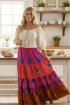 Women’s Deep Pink Floral Patchwork Maxi Skirt – Boho Handmade Long Skirt S/M