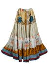 Women's Skirt  Beige, Blue Floral Maxi Skirt Patchwork Boho Skirts S/M