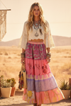 Women's Flamingo Pink Floral Maxi Skirt | Patchwork Boho Skirt S/M