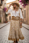 Women’s Gold Printed Beach Long Skirt | Patchwork Boho Maxi Skirt S/M