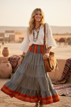 Women’s Black & Red Stylish Maxi Skirt | Patchwork Boho Skirt S/M