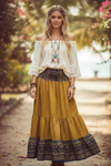 Women’s Dark Gold Floral Printed Long Skirt | Beach Boho Maxi Skirt S/M