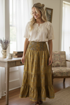 Women’s Gold Floral Printed Long Skirt – Beach Boho Maxi Skirt for Summer S/M