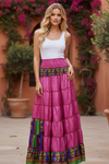 Women’s Barbie Pink Floral Beach Maxi Skirt | Patchwork Boho Skirt S/M