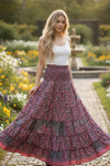 Women’s Pink & Gray Floral Beach Maxi Skirt Dress | Patchwork Boho Skirt  S/M