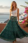 Women’s Hunter Green Floral Beach Maxi Skirt Dress | Patchwork Boho Skirt S/M