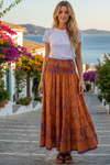 Women’s Summer Orange Floral Beach Maxi Skirt Dress | Patchwork Boho Skirt S/M