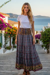 Women’s Summer Blue & Red Floral Beach Maxi Skirt Dress | Patchwork Boho Skirt  S/M
