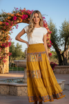Women’s Harvest Gold Floral Beach Maxi Skirt Dress – Patchwork Boho Skirt S/M