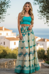 Women’s Sea green Printed Beach Maxi Skirt Dress | Patchwork Boho Skirt S/M