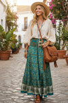 Women’s Pine Green Floral Beach Maxi Skirt | Patchwork Boho Skirt Dress S/M