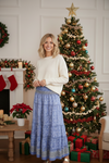 Bohemian Neon Blue Floral Beach Maxi Skirt | Stylish Flowy Boho Skirt for Women S/M