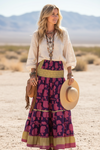 Bohemian Purple Apple Print Beach Maxi Skirt | Handmade Boho Skirt Dress  S/M