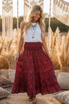 Crimson Red Floral Beach Maxi Skirt Dress – Bohemian Stylish Boho Long Skirt S/M